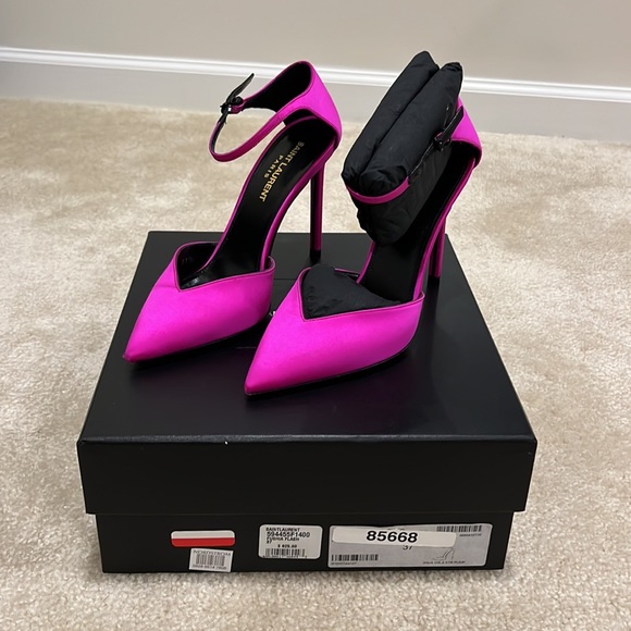 COPY - SAINT LAURENT
Satin Anja 105 Ankle Strap Pointed Pumps 37 Fuchsia - Picture 3 of 8